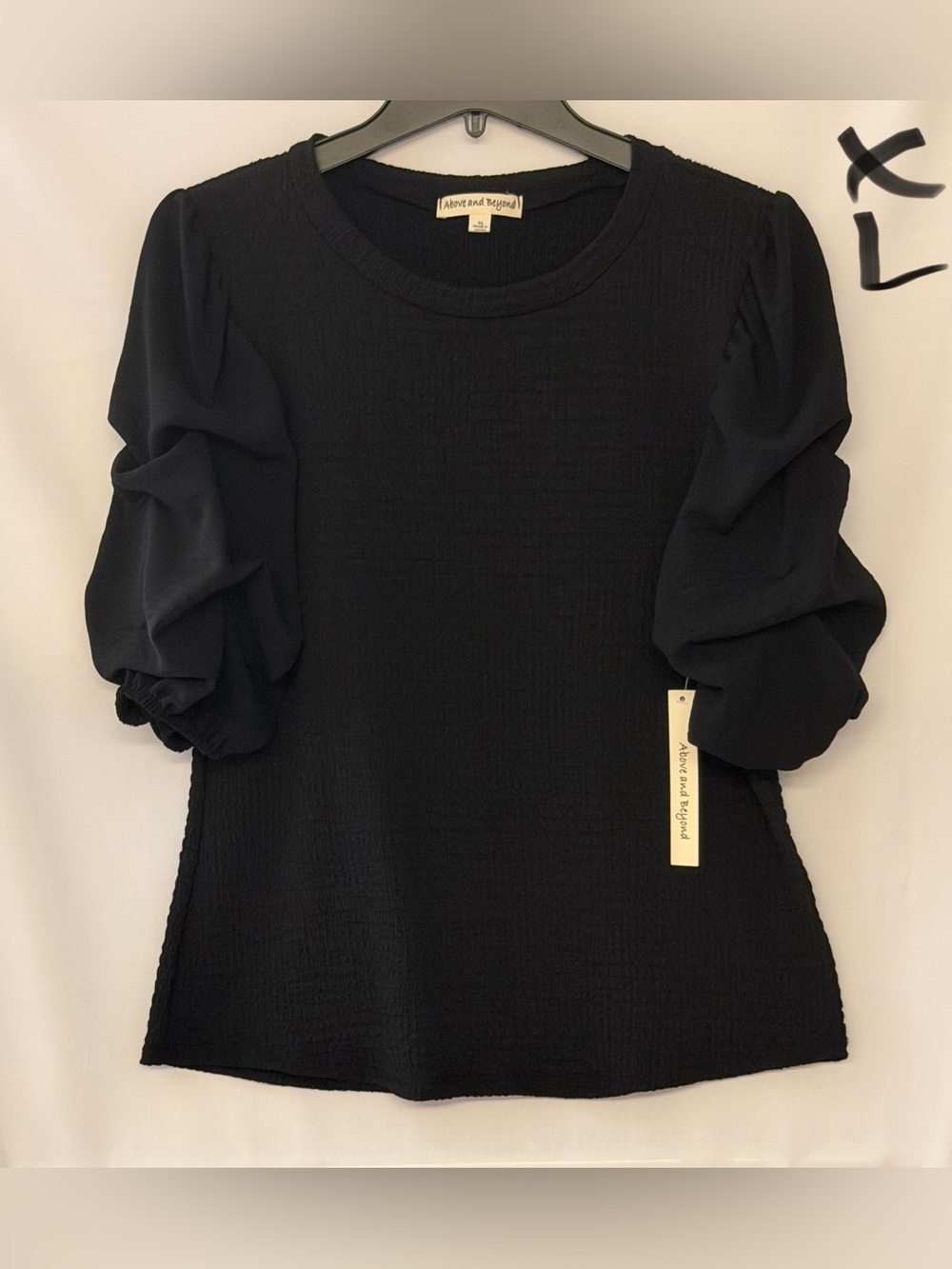 Aaron and George Black Puff-Sleeve Textured Blouse